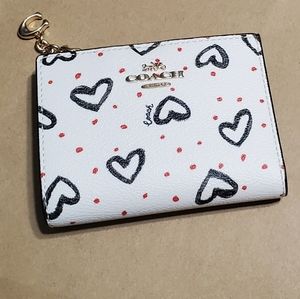 Coach Snap Card Case With Crayon Hearts Print